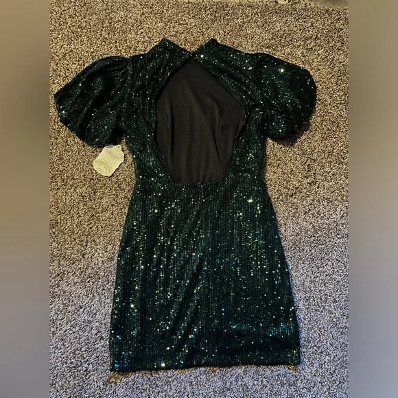 NWT Altar’d State Green Sequin Open Back Mini Dress - Picture 4 of 4